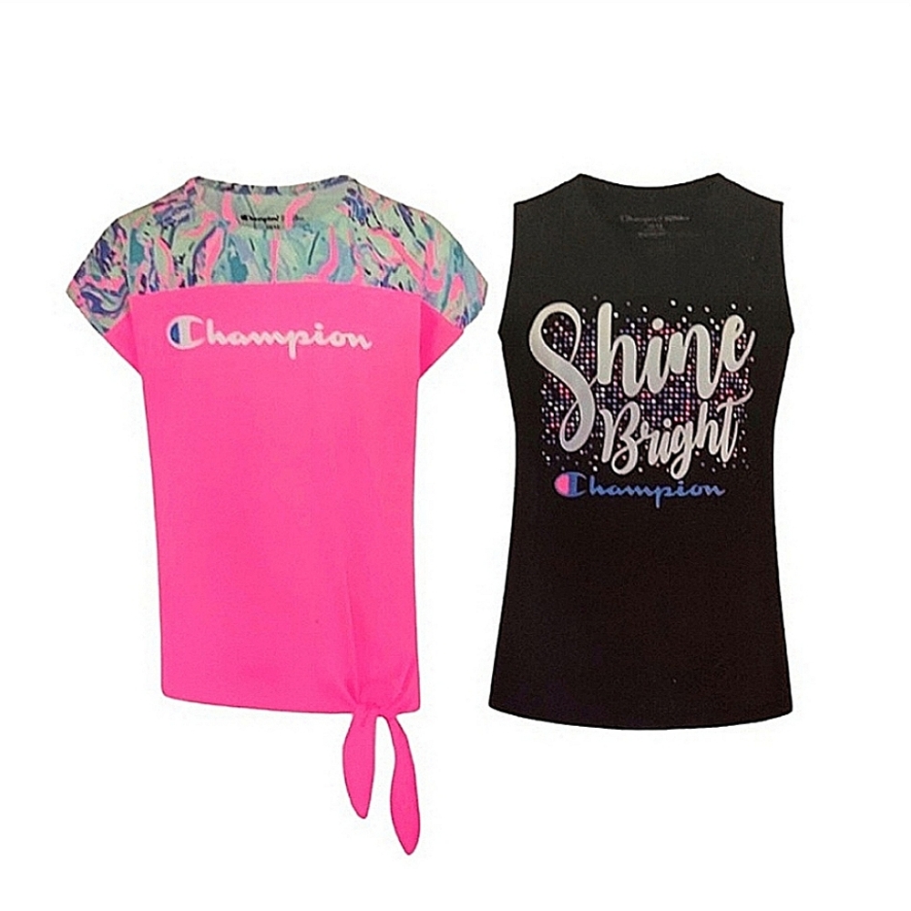 Champion 2 Piece Set Athletic Shirt Tank Top Girls Size 5 - 6 Pink Black